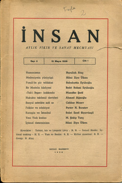 İnsan Dergisi. Mayıs / 1938. Cilt: 1. Sayı: 2.